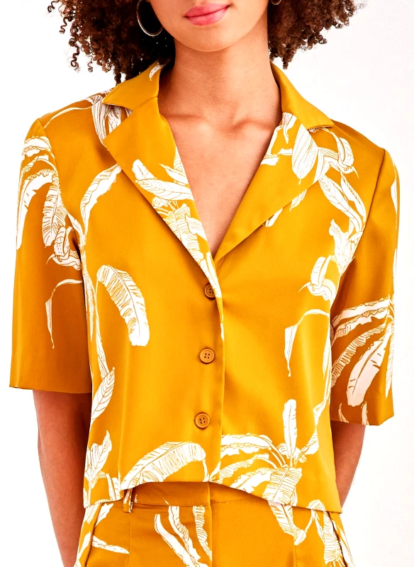 AWARE by VERO MODA Πουκάμισο σατέν crop AWARE by VERO MODA 10307628 - Μουσταρδί