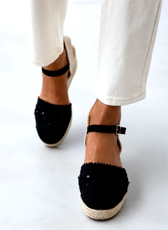 Alta Moda Εσπαντρίγιες platforms πλεκτές με μπαρέτα - Μαύρο