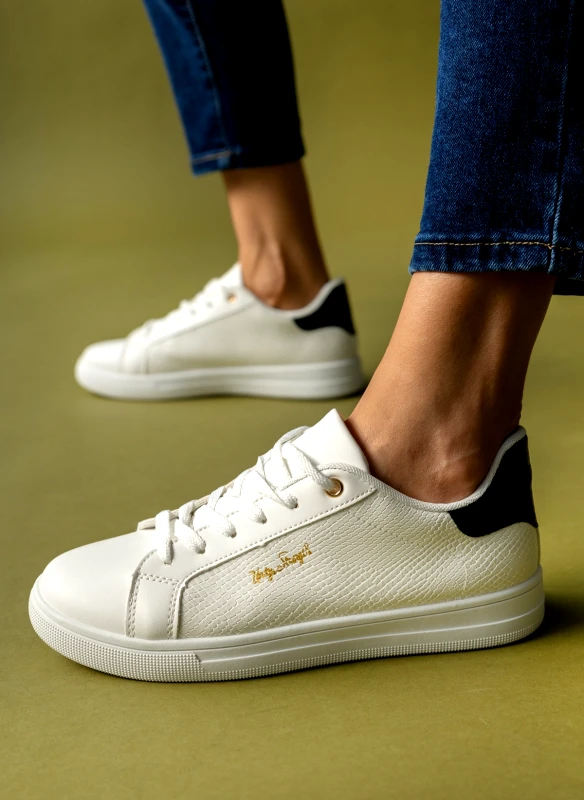 Sneakers flat με ανάγλυφο pattern - Λευκό/Μαύρο φωτογραφία
