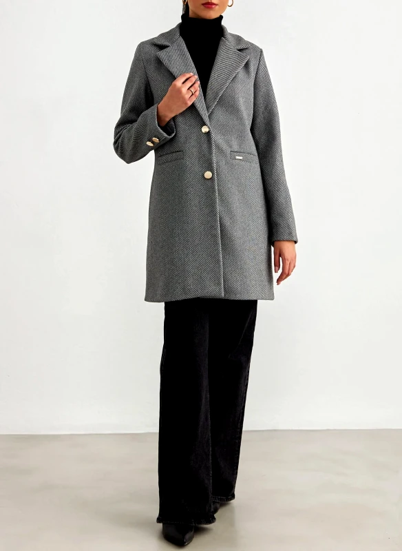 New Collection Παλτό με ρίγες - Γκρι