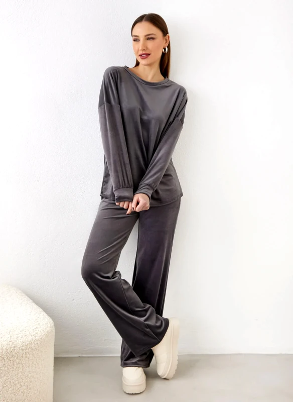 New Collection Σετ φόρμες βελουτέ - Ανθρακί