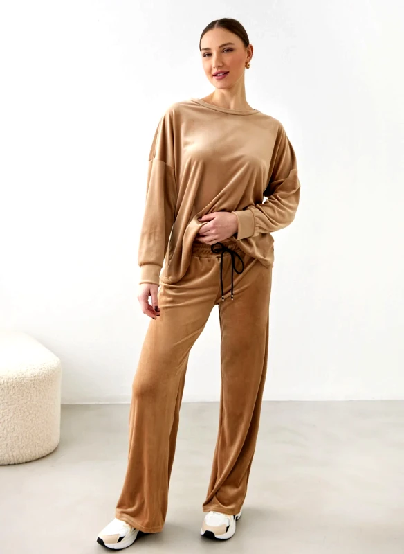 New Collection Σετ φόρμες βελουτέ - Κάμελ