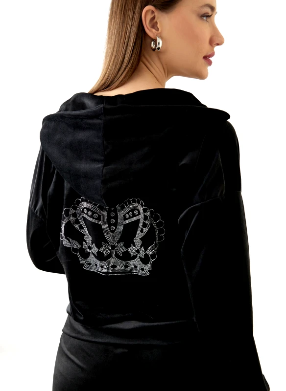 New Collection Σετ φόρμες βελουτέ με στρας - Μαύρο