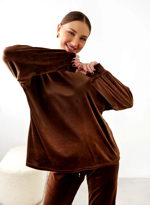 New Collection Σετ φόρμες βελουτέ - Καφέ