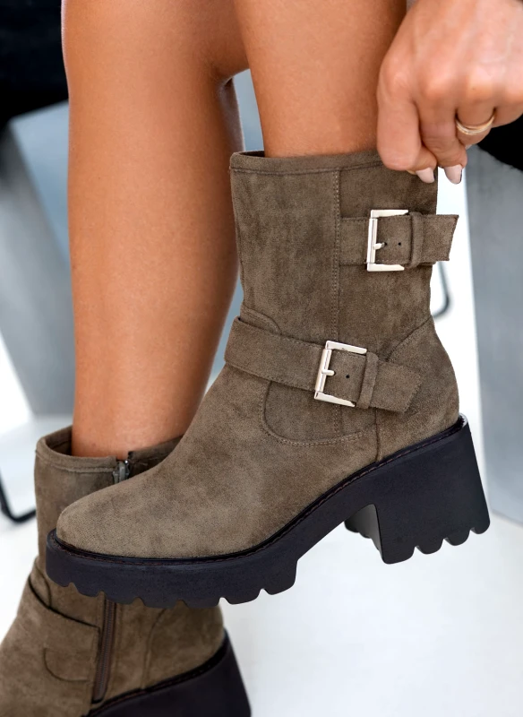 The Fashion Project Μποτάκια biker suede με τακούνι - Λαδί