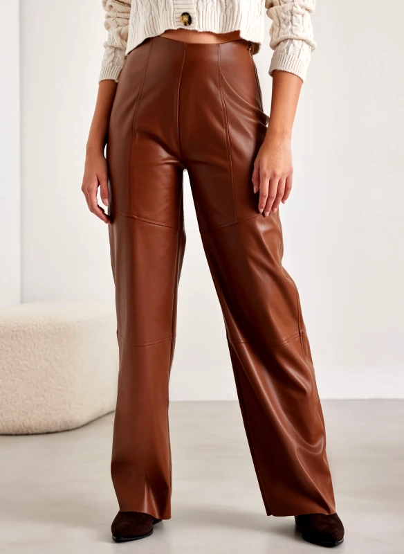 The Fashion Project Παντελόνι wide leg δερματίνη - Καφέ