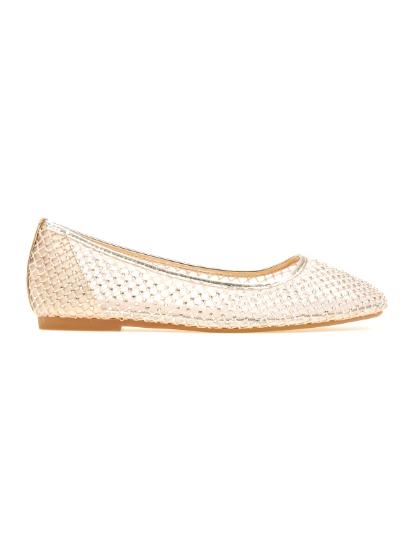 Ideal shoes Μπαλαρίνες δίχτυ με στρας - Χρυσό