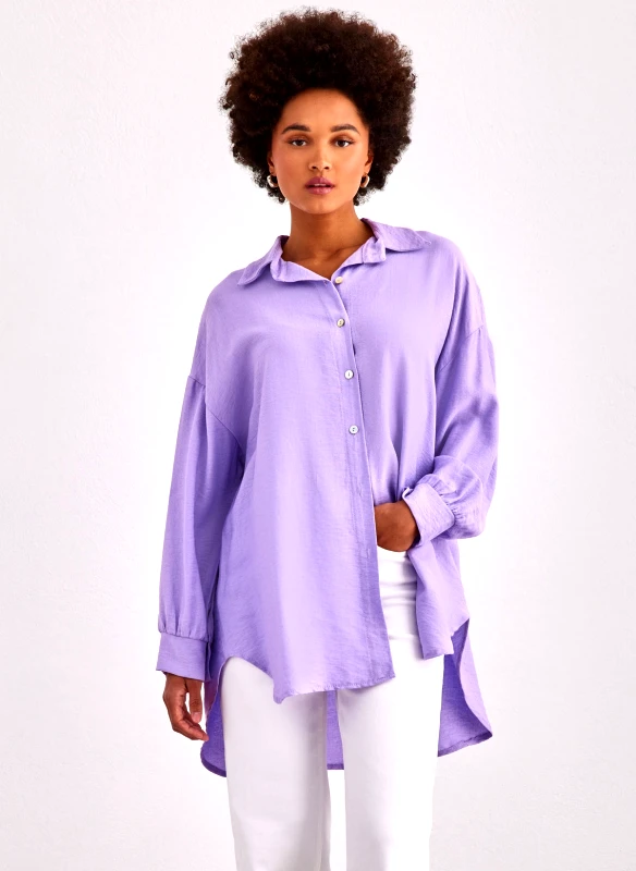 FN-FASHION Πουκάμισο υφασμάτινο oversized - Λιλά