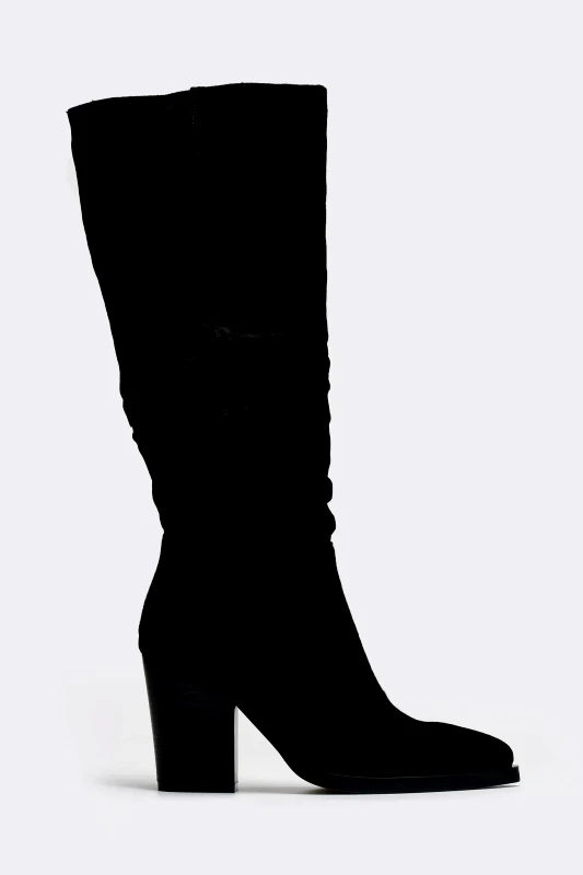 The Fashion Project Μπότες μυτερές suede με τακούνι - Μαύρο