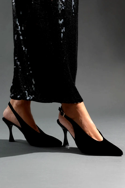TFP Γόβες μυτερές slingback από velvet ύφασμα TFP - Μαύρο