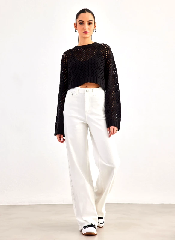 The Fashion Project Παντελόνι τζιν wide leg με ξέφτια - Λευκό