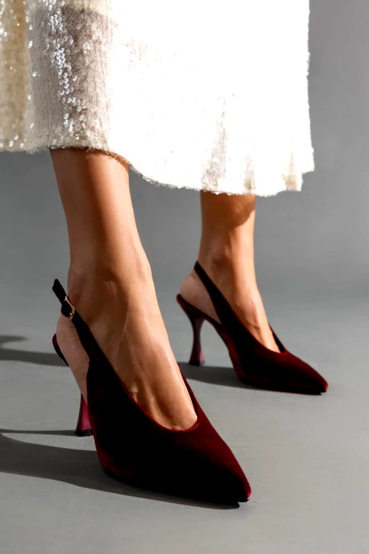 TFP Γόβες μυτερές slingback από velvet ύφασμα TFP - Burgundy