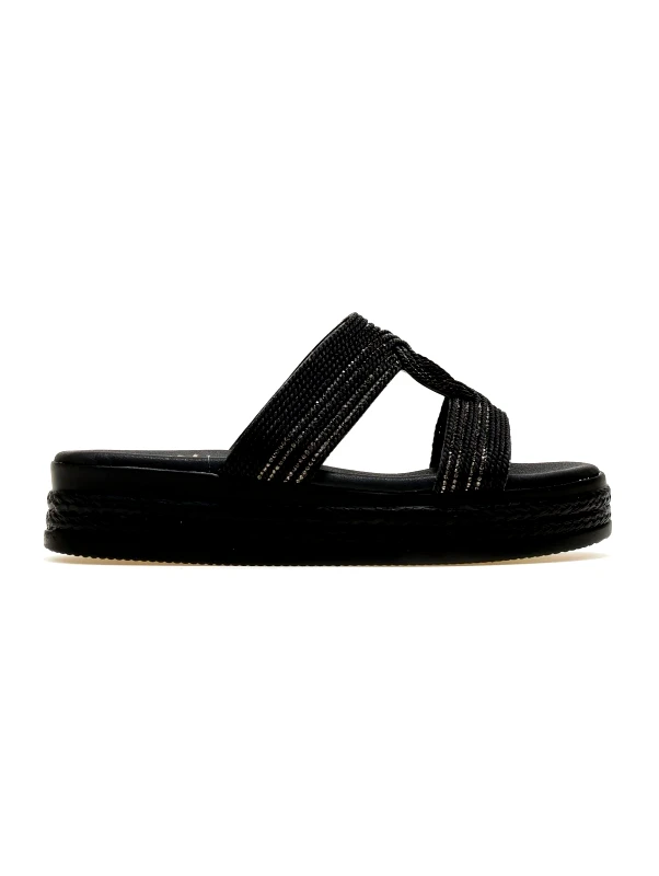 Estil Σανδάλια flatforms με σχοινί και στρας Estil - Μαύρο