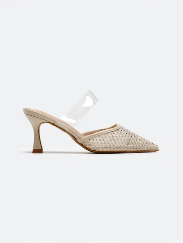 ERYNN ERYNN Pointed Rhinestone Mules - 903-580 - Nude
