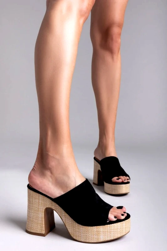 ERYNN ERYNN Suede Mules Raffia Sole - 122-83 - Black