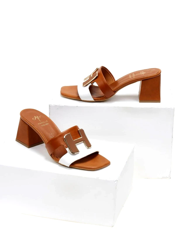 Mariella Fabiani Mules δερμάτινα με διχρωμία Mariella Fabiani 2491/5 - Ταμπά