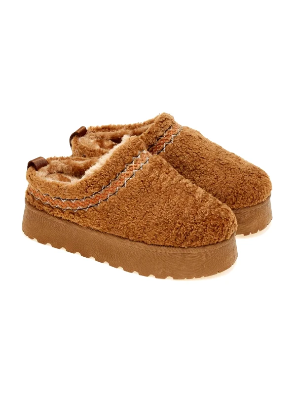 ERYNN Παντόφλες teddy με συνθετική γούνα - Κάμελ
