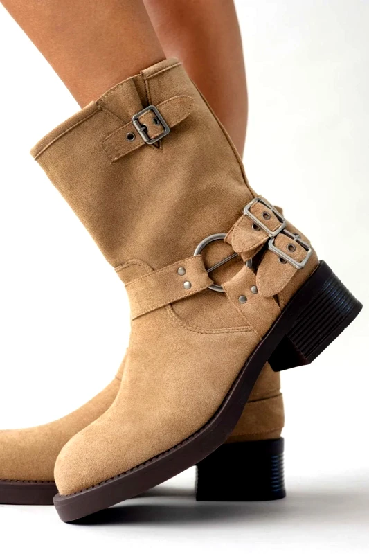 JOIA JOIA Suede Biker Boots with Ring - H8-798 - Τάουπε