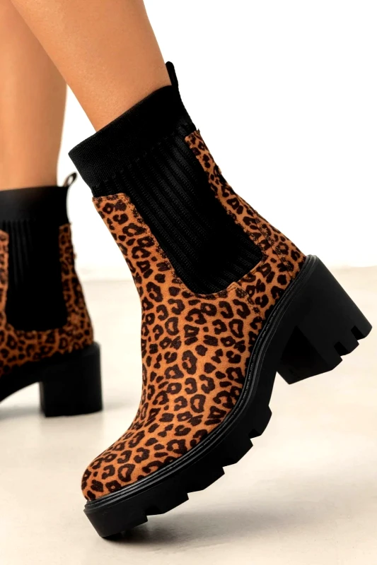 ERYNN ERYNN Sock Ankle Boots Chunky Heel - M-633-1 - Leopard