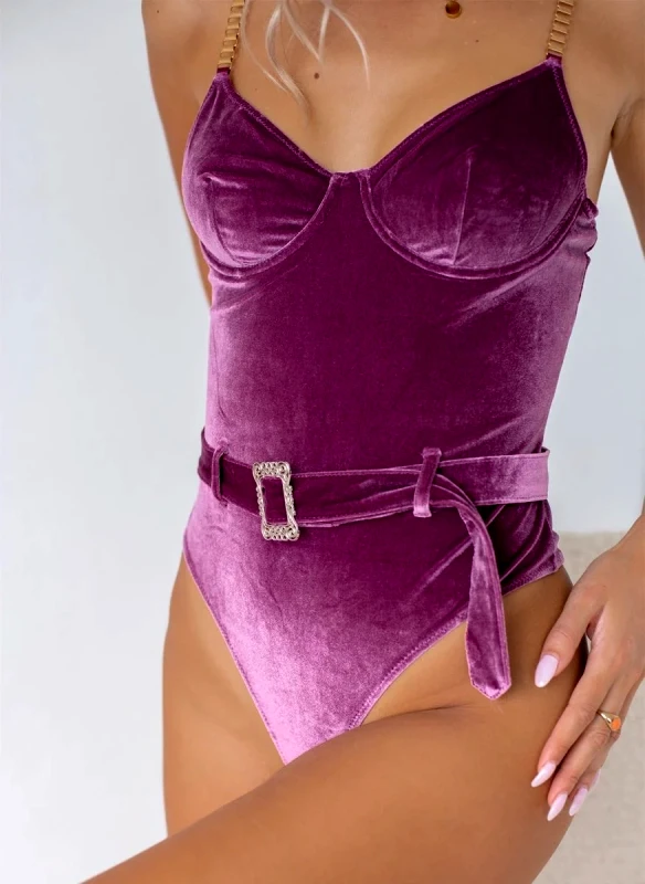 The Fashion Project Κορμάκι velvet με ζώνη - Plum