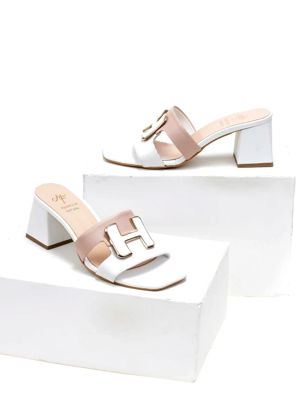 Mariella Fabiani Mules δερμάτινα με διχρωμία Mariella Fabiani 2491/5 - Λευκό/Nude