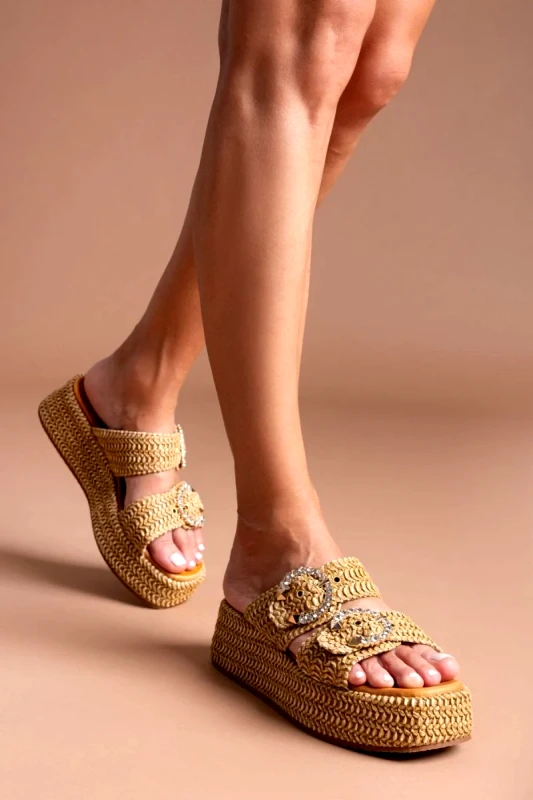 Mariella Fabiani Flatforms σανδάλια με στρας Mariella Fabiani 2503/02 - Ταμπά