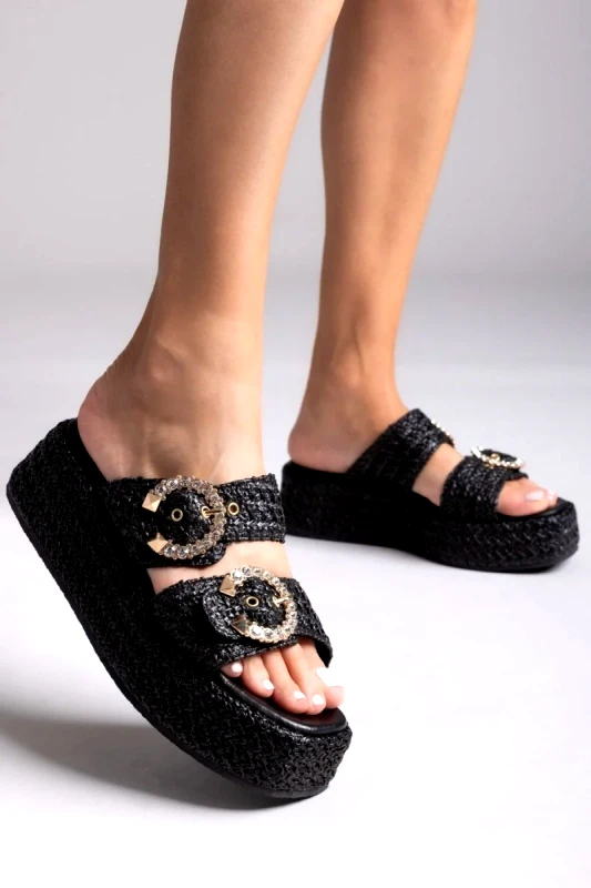 Mariella Fabiani Mariella Fabiani Σανδάλια Flatform με στρας - 2503/02 - Μαύρο