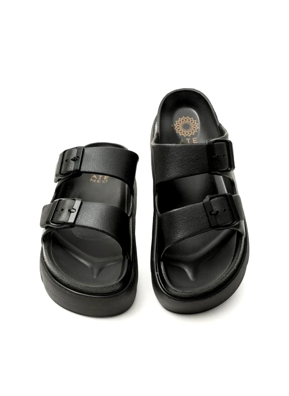 ATENEO ATENEO Buckle Flatform Slides - 104 - Black