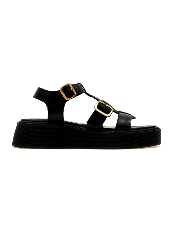 TFP Σανδάλια flatforms δερμάτινα gladiator TFP - Μαύρο