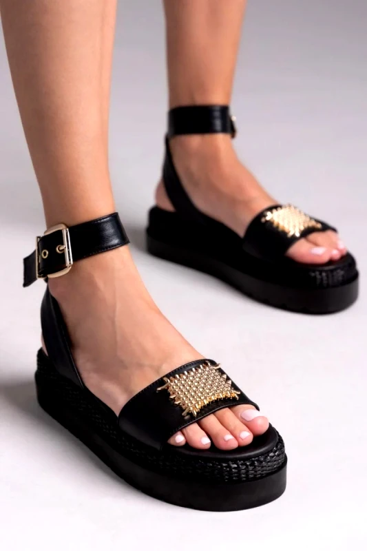Mariella Fabiani Mariella Fabiani Δερμάτινα σανδάλια flatform με μπαρέτα - 2526/91 - Μαύρο