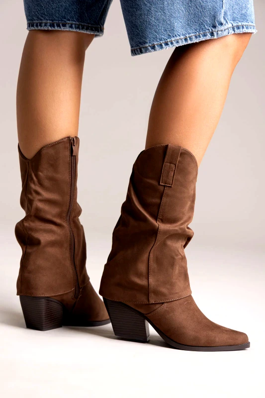 BOTEGGA 22 BOTEGGA 22 Pointed Suede Cowboy Mid-Calf Boots - 181-196 - Brown Suede