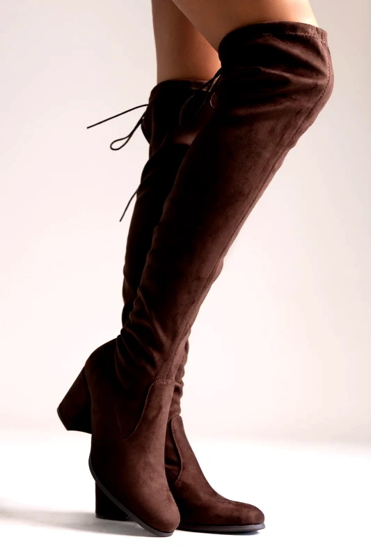 BOTEGGA 22 BOTEGGA 22 Over-the-Knee Suede Boots with Tie - 181-237 - Brown Suede
