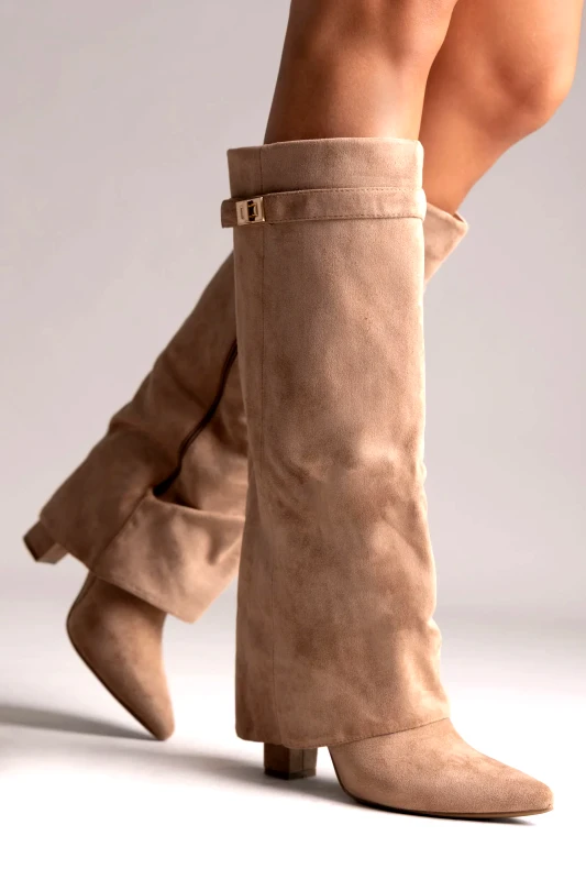 Stephan Stephan Gaiter Boots High Block Heel - LQ-136 - Taupe Suede