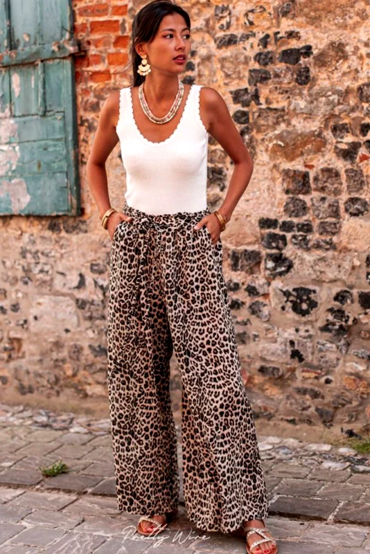 AMELY ΑΜΕΣΑ ΔΙΑΘΕΣΙΜΟ: λεοπάρ boho φαρδύ παντελόνι LARITA