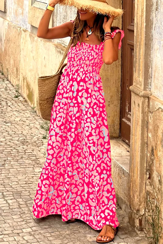 AMELY ΑΜΕΣΑ ΔΙΑΘΕΣΙΜΟ: ροζ λεοπάρ μακρύ φόρεμα TYISHA PINK