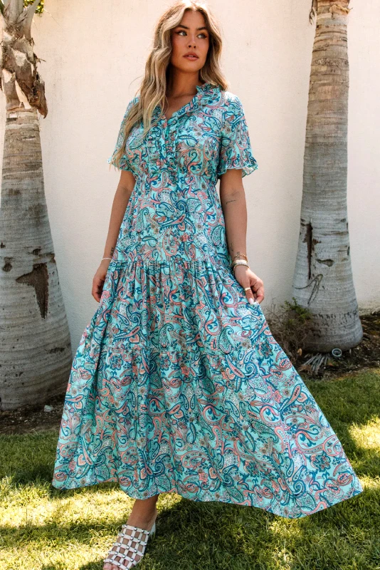 AMELY ΑΜΕΣΑ ΔΙΑΘΕΣΙΜΟ: γαλάζιο μάξι boho φόρεμα CHANTELL