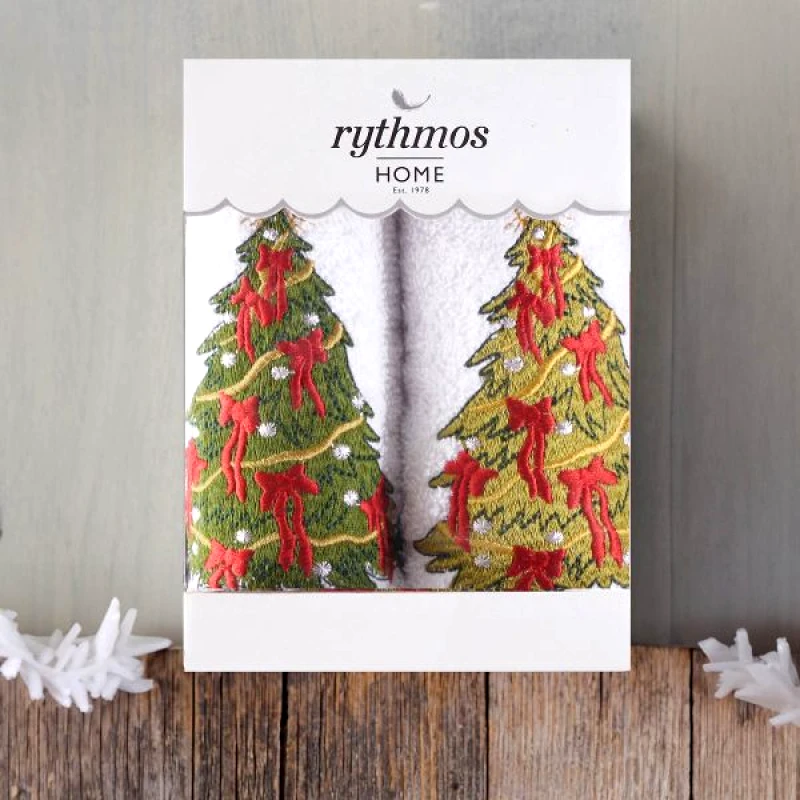 Rythmos Rythmos Christmas Terry Gift Set (2 Ελατο) Χεριων 2Χ(30Χ50) Λευκο-Λευκο