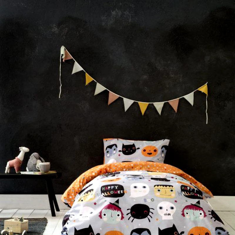 Nima Nima Kids Σετ Σεντόνια Μονά με Λάστιχο - Happy Halloween Γκρι, Τερακότα