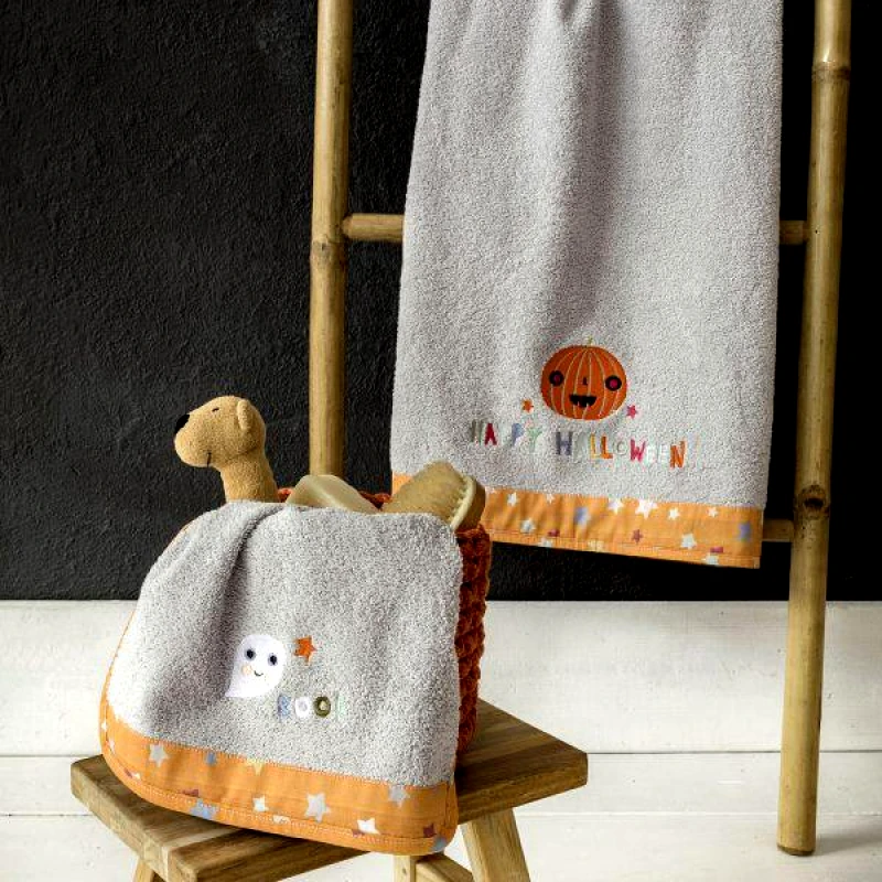 Nima Nima Kids Σετ Πετσέτες (30x50 + 70x140) - Happy Halloween Γκρι