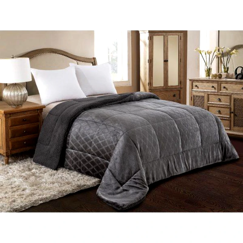 ΚΟΥΒΕΡΤΟΠΑΠΛΩΜΑ ΑΝΑΓΛΥΦΟ FLANNEL/SHERPA 160X240 (820) DARK GREY φωτογραφία