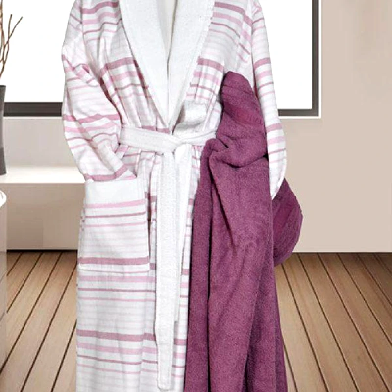 Homeline Homeline 890 Μπουρνούζι Ρίγα 100% Cotton Ροζ - Ροζ, S/M
