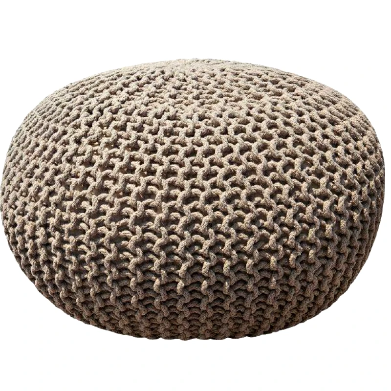 Komvos Πουφ Macrame ΚΟΜΒΟΣ με εσωτερικη γέμιση 70x70x45 Beige