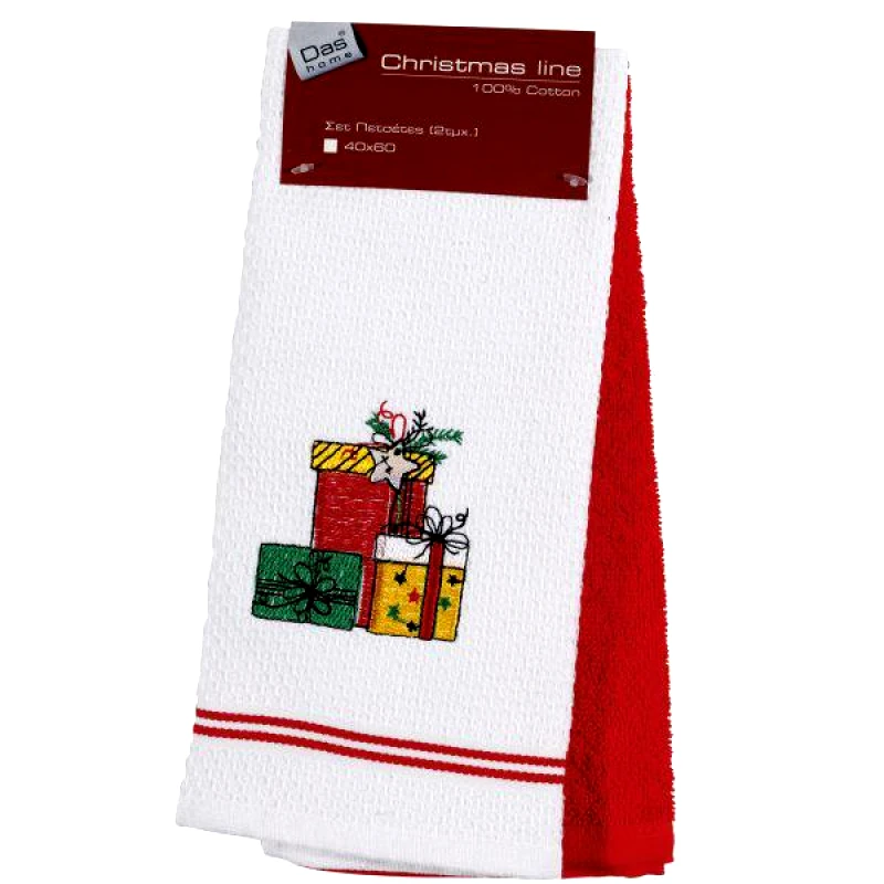 Das Home Das Home Christmas Ποτηροπανα Σετ 2Τμχ 40X60 0632 Κοκκινο - Λευκο