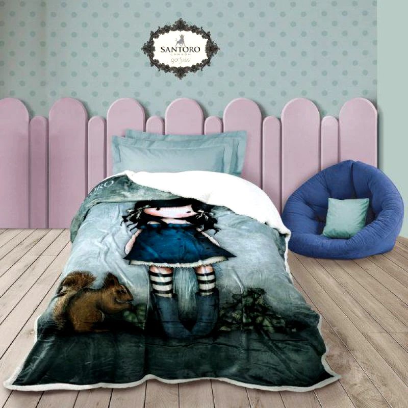 Das kids Santoro Gorjuss 5032 Κουβερτα Fleece Sherpa 160X220 You Brought Me Love Γκρι - Μπλε
