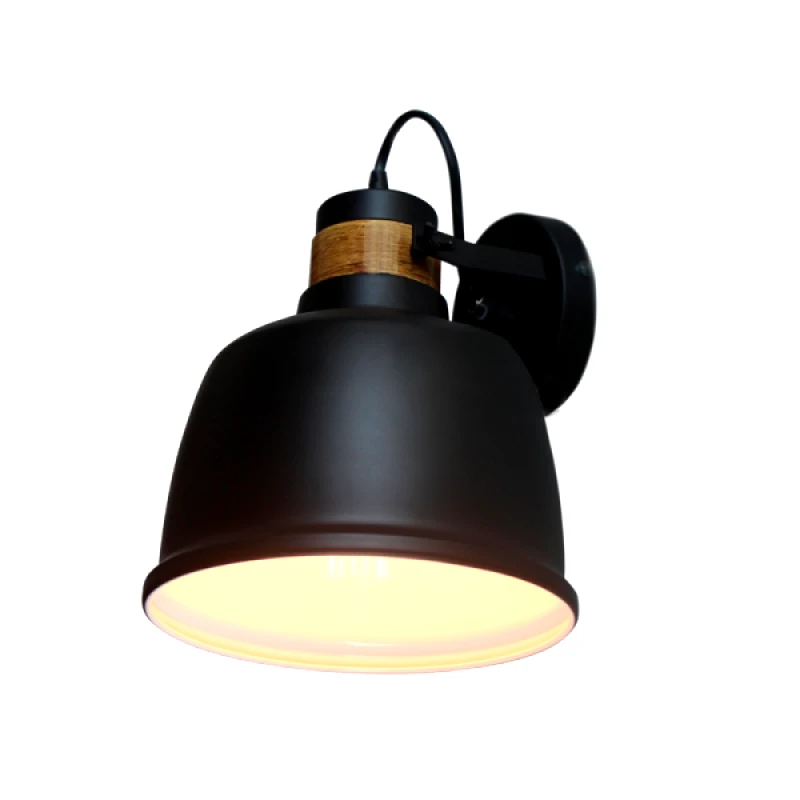ACA Lighting Aca Lighting Απλικα Μεταλλικη 1χe27 Φ20cm Μαυρη &amp;amp; Αποχρ.ξυλου Ernest