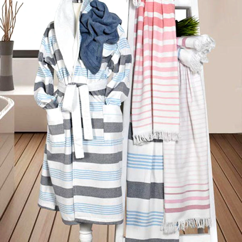 Homeline Homeline 890 Μπουρνούζι Ρίγα 100% Cotton Σιελ - Σιελ, L/XL