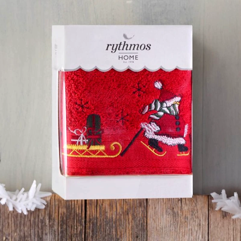 Rythmos Christmas Terry Gift Set (4 Χιονανθρωποσ) Προσωπου (50X90) Κοκκινο φωτογραφία