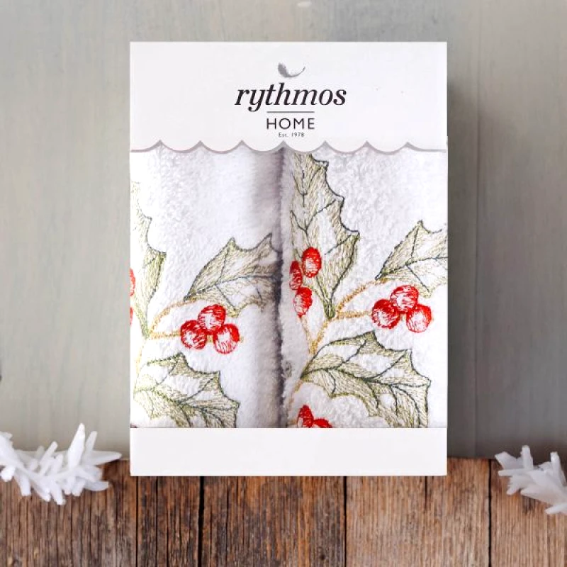 Rythmos Rythmos Christmas Terry Gift Set (3 Γκι) Χεριων 2Χ(30Χ50) Λευκο-Λευκο