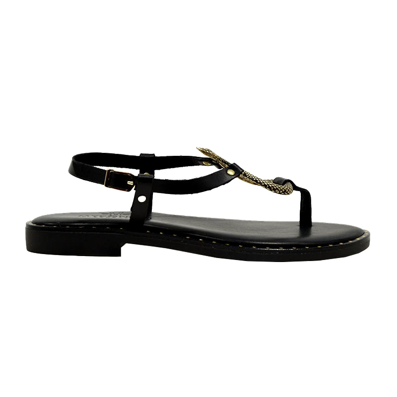 Myconian Greek Γυναικεία σανδάλια Myconian Greek Sandals 2282 μαύρο δέρμα
