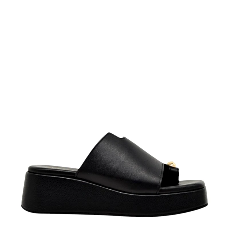 KOMIS&KOMIS Γυναικείες παντόφλες/flatforms KOMIS&KOMIS C79 μαύρο δέρμα